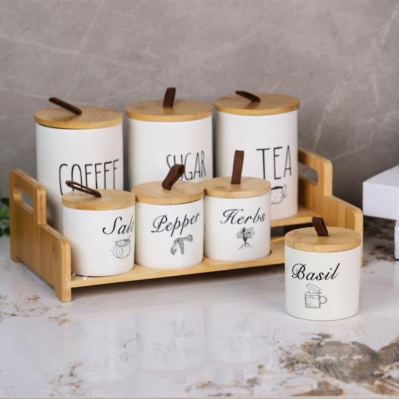 Premium Spice Set with Multipurpose Utensils, Porcelain and Bamboo Generic