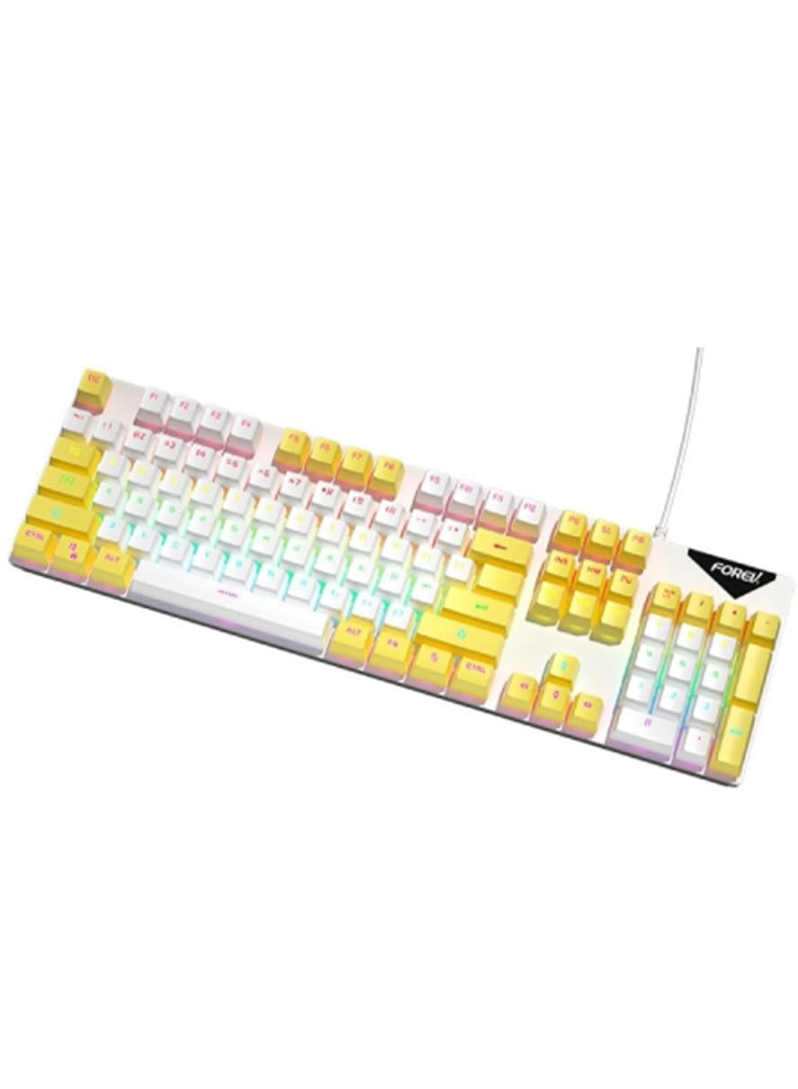 FVQ302 Mixed Color Wired Mechanical Gaming Illuminated Keyboard (white yellow)