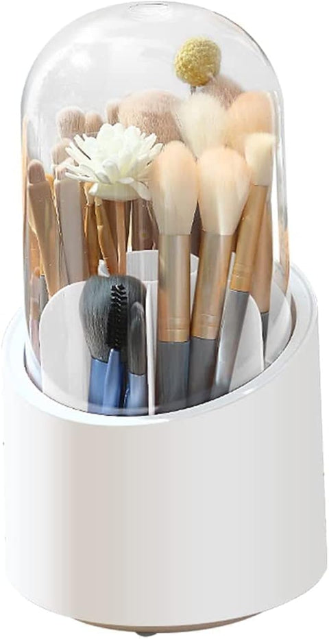 Makeup Brush Holder 360-Degree Rotating Dustproof Makeup Brush Organizer Pen Holder Cosmetic Brush Storage Box For Vanity Home Office Art Supply, white, Fashion