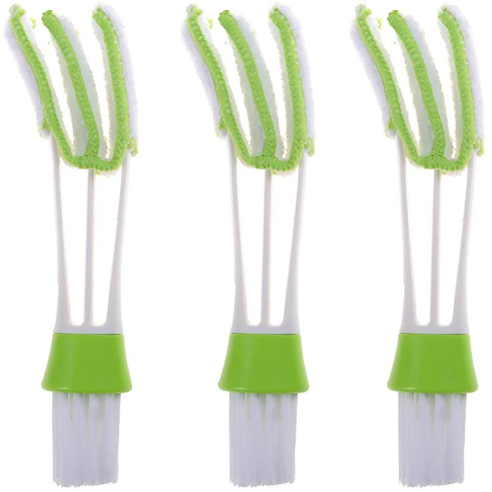 3 Pc Green Cleaning Brush for Car Air Conditioning Outlet Window Blind Keyboard, Cleaner Duster Brush - Microfiber, PP, Nylon Detial- Removable and Washable