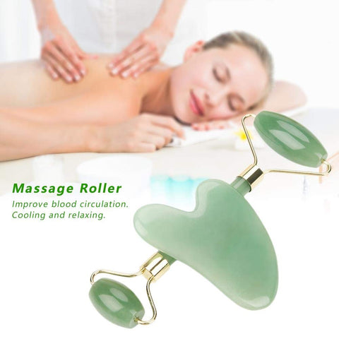 HEEPDD Jade Roller, Natural Double Head Green Aventurine Jade Stone Roller and Scrapping Plate for Slimming Firming Remove Wrinkles