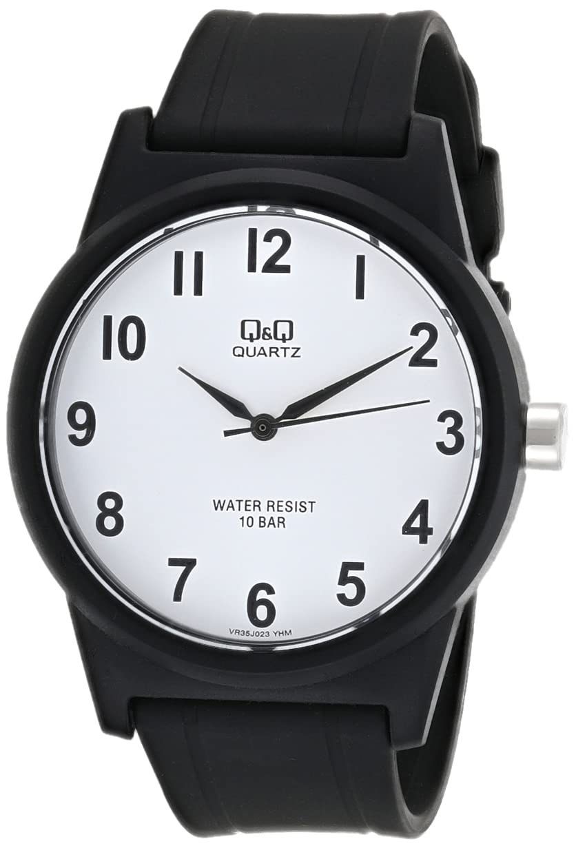 Q&Q Watch for Men, Quartz Movement, Analog Display, Black Resin Strap-VR35J023Y
