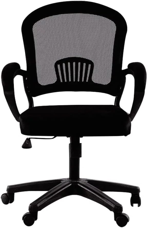 Reyad Group Furvive Furniture Vedel Employee Office Chair – Black Ergonomic Mesh Back, Padded Seat, Fixed Armrests, Swivel Base, and Strong Metal Frame