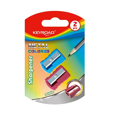 KEYROAD Ergonomic Pencil Sharpener Single/Pack of 2 / Made of Aluminium/Steel Blades/Pencils and Coloured Pencils/Blister - Mixed Colours/for Nursery Preschool and School