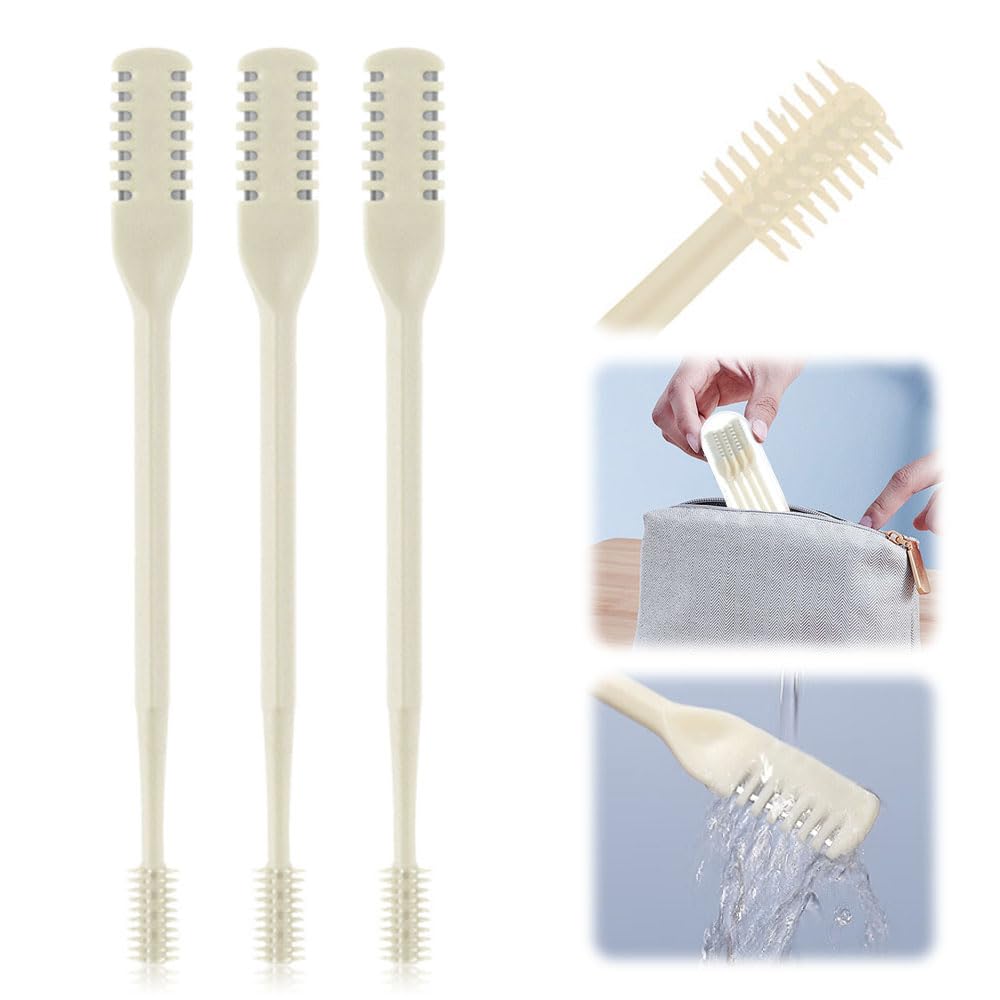 2 in 1 Nasal Trimmer, 360 Rotating Portable Manual Nose & Ear Hair Remover, Travel Essentials (Beige, 3 Pcs)