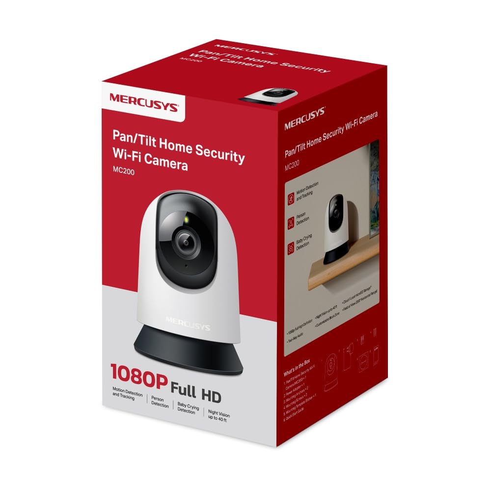 MC200 Pan & Tilt Home Security Wi-Fi Camera,360° horizontal, enabling complete coverage of the area,1080p high-definition video, providing users with clear and detailed footage, Two-Way Audio.