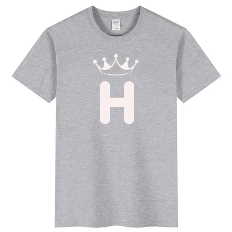 Grey cotton t-shirt Crown Letter H Graphic Casual Wear size (M)
