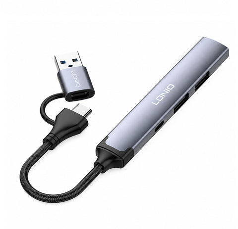 4-in-1 Multifunctional USB Type-C Adapter for High-Speed Data Transfer, Compatible with Laptops, Desktops, and Phones; Compact and Durable Design for Connecting Multiple Devices - Model DS-64C