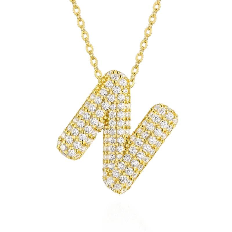 A-Z Letter Necklace for Men Women – 14K Gold Plated Stainless Steel Chain with Cubic Zirconia Stone Accessory