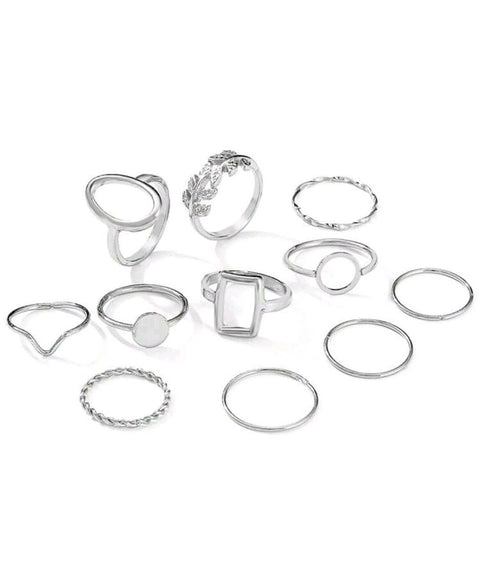 11pcs/Set Geometric Leaf Design Joint Rings Set For Women, Creative Fashion