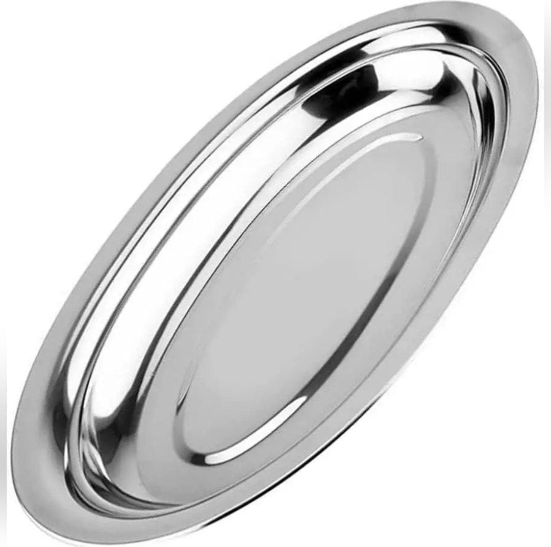 Oval Stainless Steel Serving Tray, Premium Party Platter for Grilled Meats and Fried Foods .db