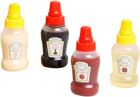 4Pcs 25ml Mini Ketchup Bottles for Bento Box Accessories,Mini Condiment Squeeze Bottles Portable Honey Sauce Salad Dressing Dispensers Jars Containers for Kids Adults Lunch Box