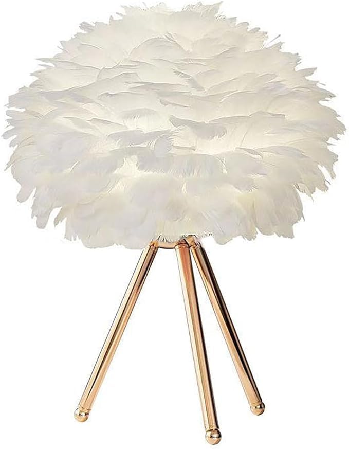 Ostrich Feather Table Lamp Golden Iron Base Bedroom Living Room Decorative Light Home Decor