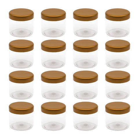Artistic 8-Piece 200ml Round Plastic Jars - 7 Inch Diameter - Smooth Gold Lids - Food Grade, Leak Resistant, Vacuum Refill - Minimalist Storage Jars
