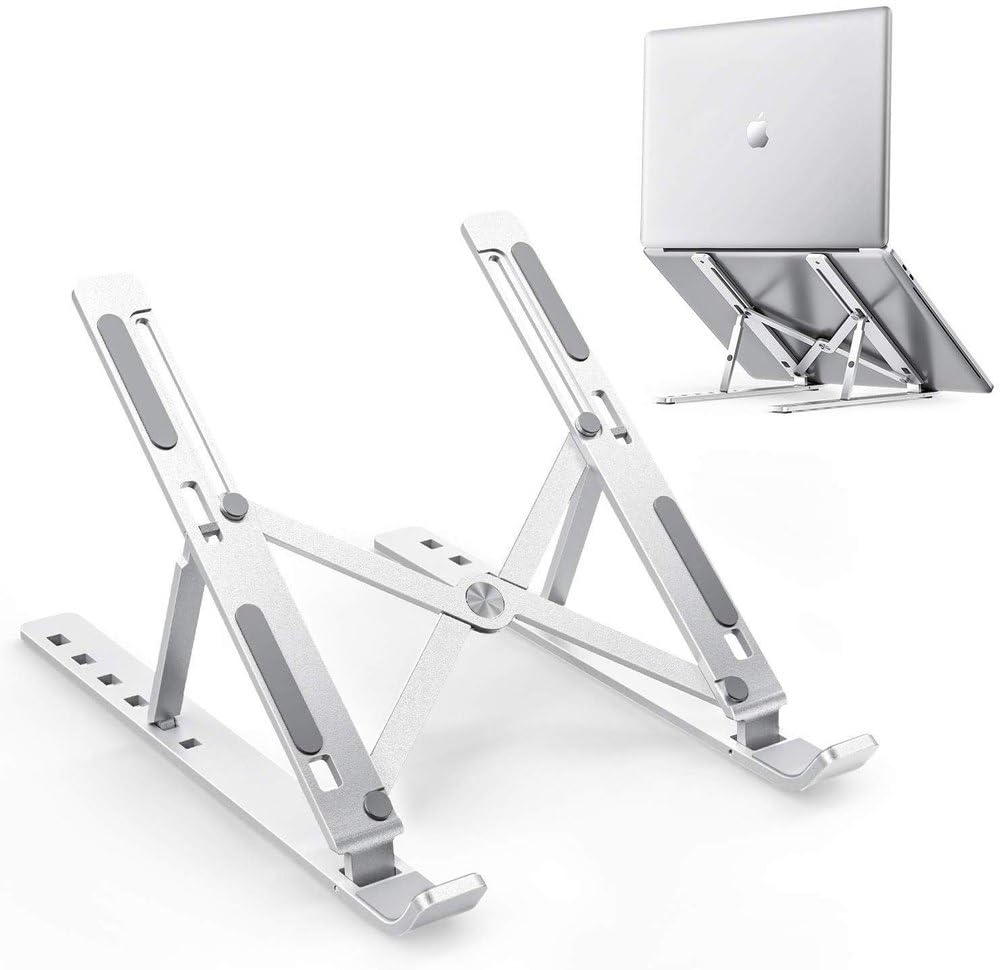 Ergonomic Adjustable Aluminum Laptop Stand (10-15.6") - Improves Posture & Cooling - for Desk, MacBook, HP, Dell & More - Silver