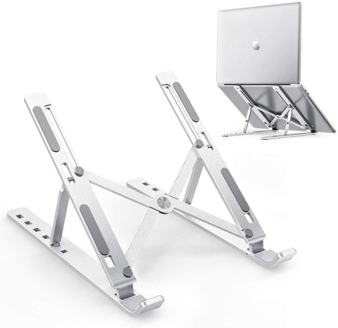 Ergonomic Adjustable Aluminum Laptop Stand (10-15.6") - Improves Posture & Cooling - for Desk, MacBook, HP, Dell & More - Silver