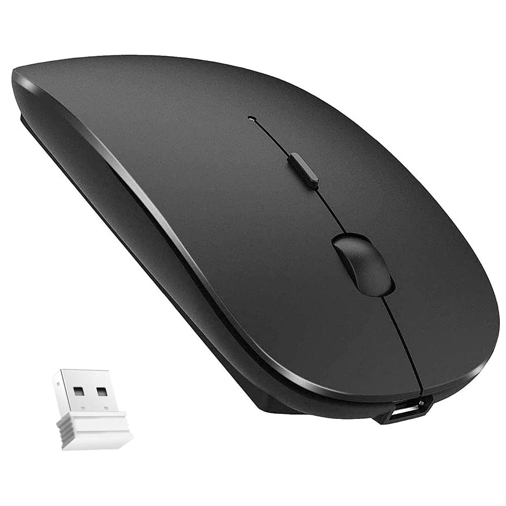 Generic Bluetooth Dual Mode Slim Rechargeable Mouse - Silent, Cordless With Bluetooth 4.0 & 2.4G Wireless - Compatible With Laptop, PC, Windows, Mac, Android OS Tablet (Black)