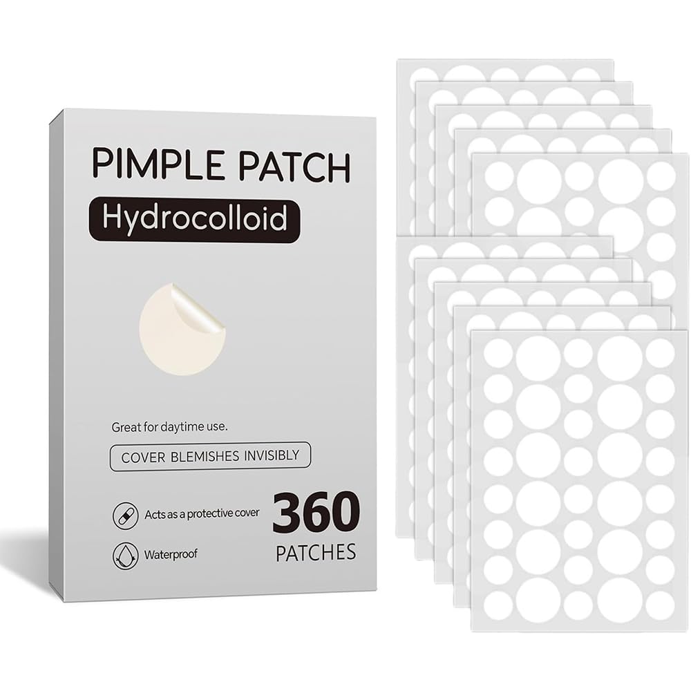 GQ 360-Pack Hydrocolloid Pimple Patches - 10mm & 12mm Invisible, Waterproof & Skin-Friendly Acne Spot Treatment Covers, Blemish Concealing Stickers for Daytime Protection & Nurturing