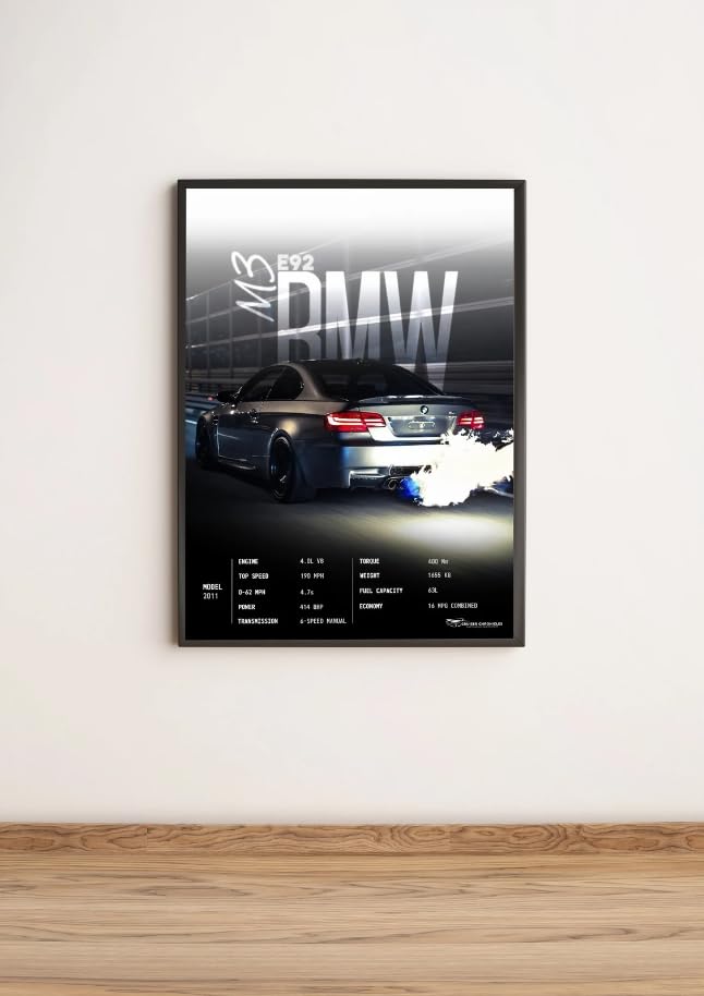 E92 M3 M-Performance, Bedroom Decor, Home Decor, Boys Room Decor, Digital Stickers, Luxury Cars, Car Enthusiasts, Gifts (Black, 20 * 30cm)