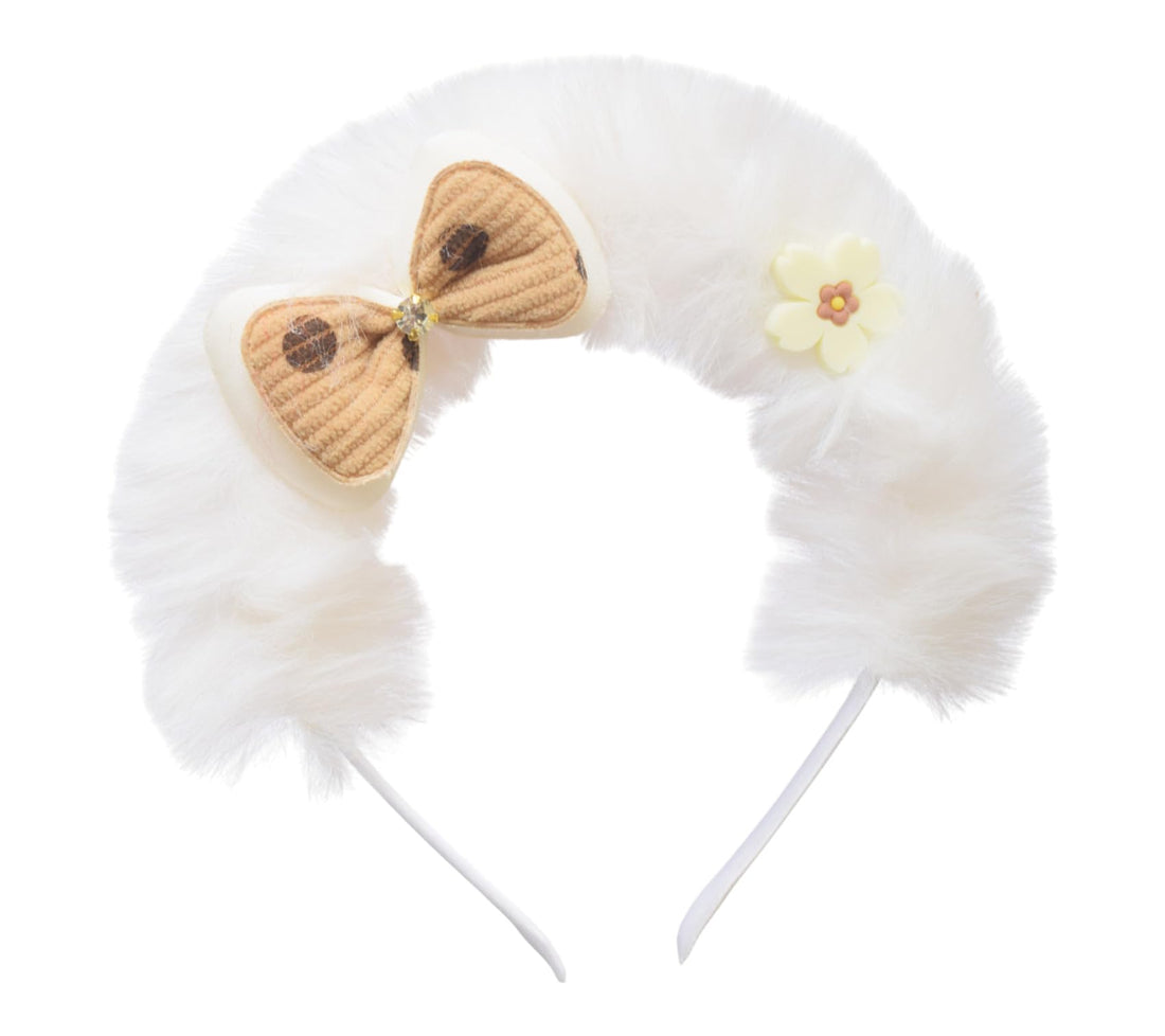 Daphne Half Padded Hair Band With Bow Design For Girl - White Biege