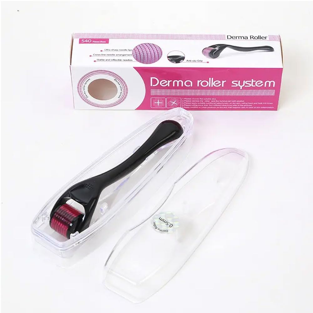 Professional Titanium Derma Roller with 540 Micro Needles – Skin Rejuvenation & Care Tool for Face & Beard – 0.75mm