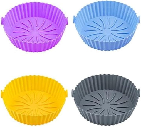 Air Fryer Silicone Tray with Brush, Reusable Non-Stick Air Fryer Liner, Pot Liner, Baking Tray, Heat Resistant - Premium Silicone Air Fryer Liners Set (multicolor)