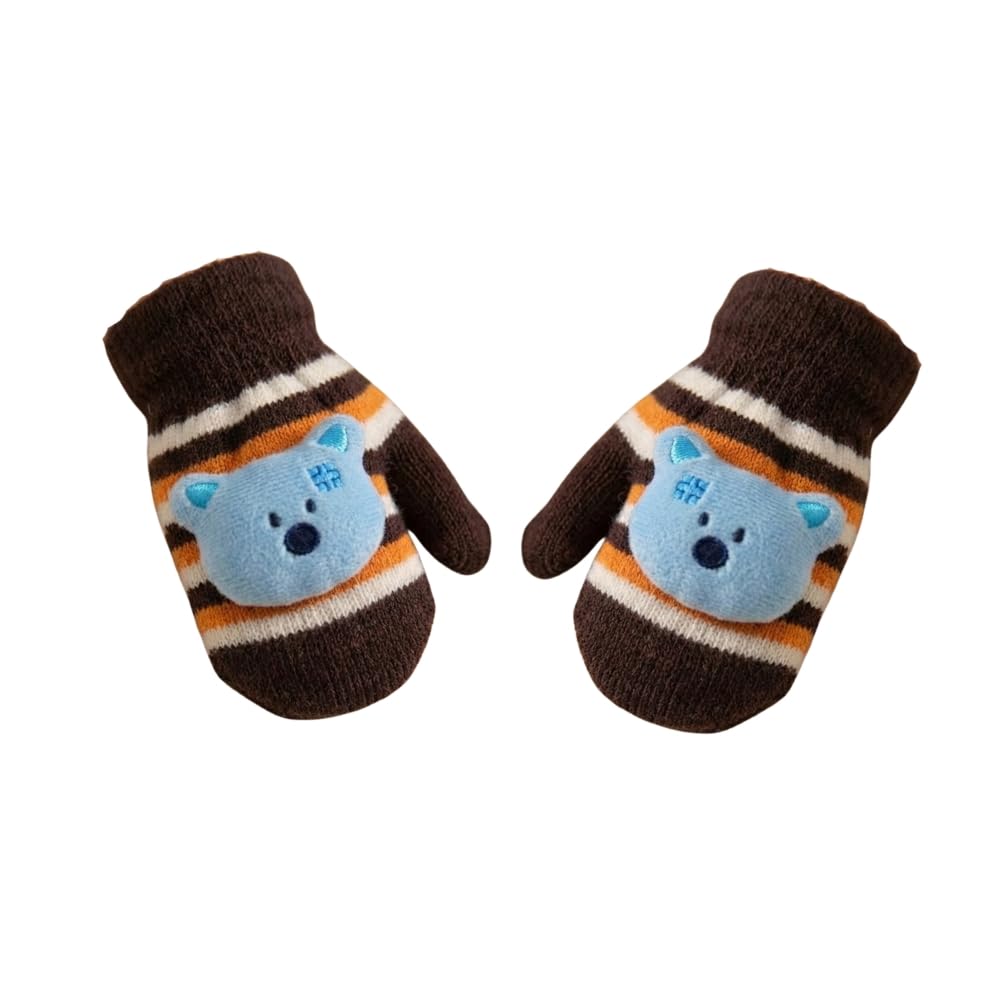 Newborn Baby Winter Gloves Raised Stuffed Animals Knitted Paws Soft Hand Warmer Striped Colors Elastic Wrist Band