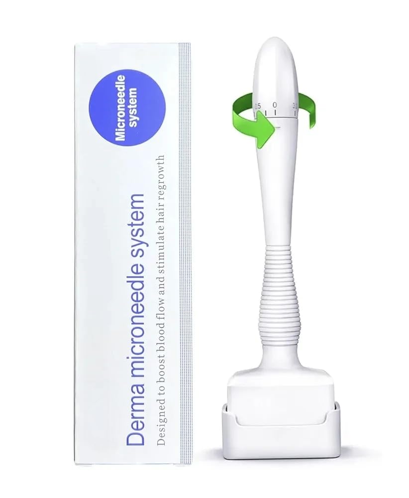 SouqKado Adjustable Microneedle Derma Roller Pen Reusable Derma Roller Pen with Needle Cover Skin Care Tools for Face Body Hair Growth Beard (Blue Mark Box)