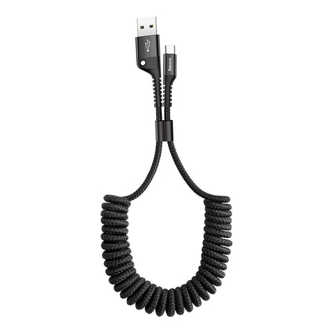 Baseus USB Type C Cable for Car, Retractable USB C Cable(3FT) Curly USB A to USB-C Fast Charger Cord Compatible Samsung Galaxy S10 S9 S8 Plus Note 9 8, Moto Z, LG5/G6/V20, USB C Devices (Black-3Ft)