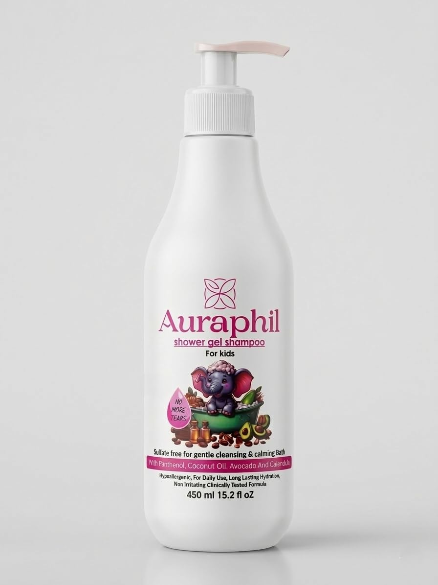 Auraphil Baby Shower Gel - Ultra Hydrating Body Wash | Tear-Free & Sulfate Free Formula | Enriched with Glycerin, Panthenol, Coconut Oil & Vitamin E | Hypoallergenic & Gentle on Skin, 450ml