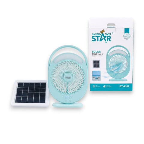 Portable Solar Rechargeable Desk Fan - Light Blue - A1-575