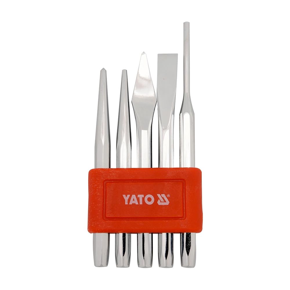 Yato Professional Chisel and Punch Set, 5 Pieces, Hardened Steel, for Industrial Workshop and Mechanical Work