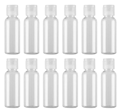 12PCS Transparent Plastic Empty Refill Cosmetic Packing Bottle Jars with Clear Flip Cover Perfume Makeup Water Cleanser Shower Gel Emulsion Lotion Liquid Sample Storage Container, Clear, 20ml/0.7oz,