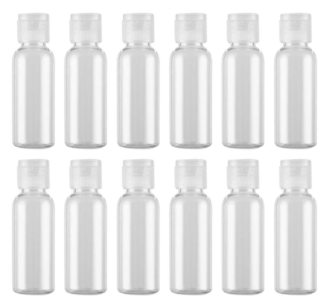 12PCS Transparent Plastic Empty Refill Cosmetic Packing Bottle Jars with Clear Flip Cover Perfume Makeup Water Cleanser Shower Gel Emulsion Lotion Liquid Sample Storage Container, Clear, 10ml/0.34oz,