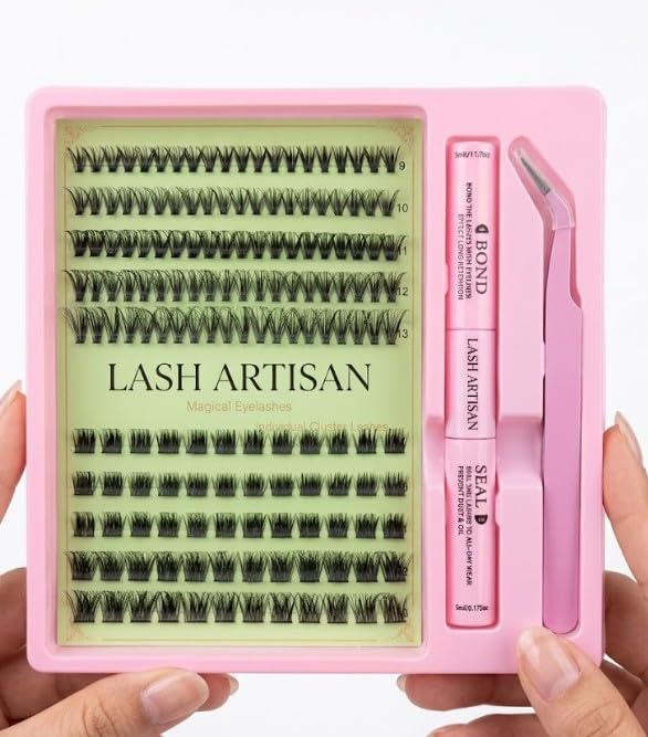 Lash Extension Kit, Individual Lashes with Lash Glue Bond and Seal, 200 Cluster Lashes 9~13mm Natural Look Lash Clusters False Eyelash Extension Kit (MIX)