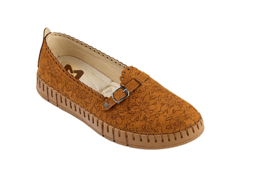 Handmade Women's Premium Suede Ballerina - Comfortable Design with Protan Sole and Unique Hand Motifs