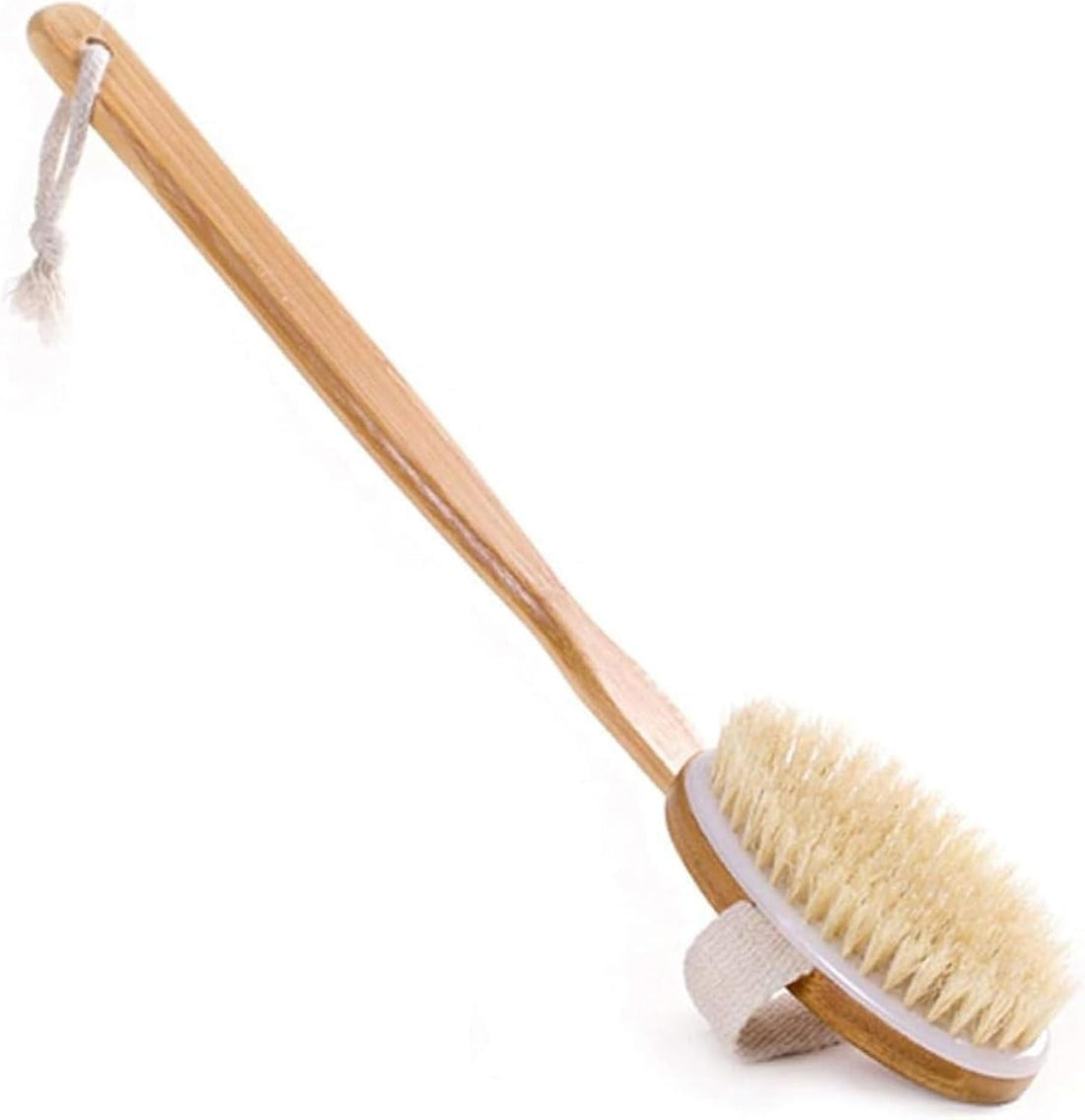 Natural Wooden Shower Body Brush with Extra-Long Handle – Exfoliating Dry & Wet Brushing Tool for Back and Body, Soft & Firm Bristles, Deep Cleansing Scrubber for Smooth, Fresh and Healthy-Looking Ski
