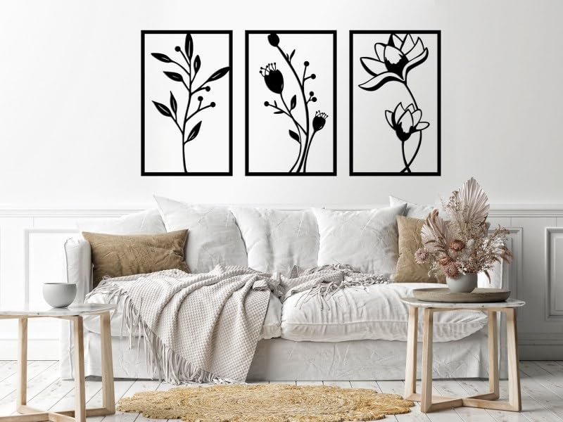Home Gallery Leaves shape 3 panels Wood Wall art Black 80x150 H01638