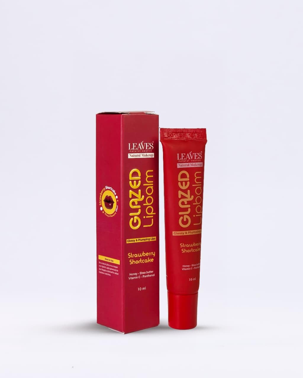 Leaves Glazed Lip Balm, Strawberry Shortcake, Glossy and Plumping Lips, Natural Makeup, 10 ml