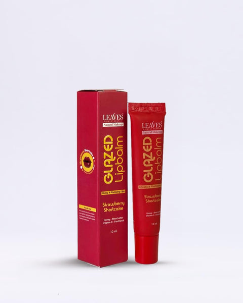 Leaves Glazed Lip Balm, Strawberry Shortcake, Glossy and Plumping Lips, Natural Makeup, 10 ml