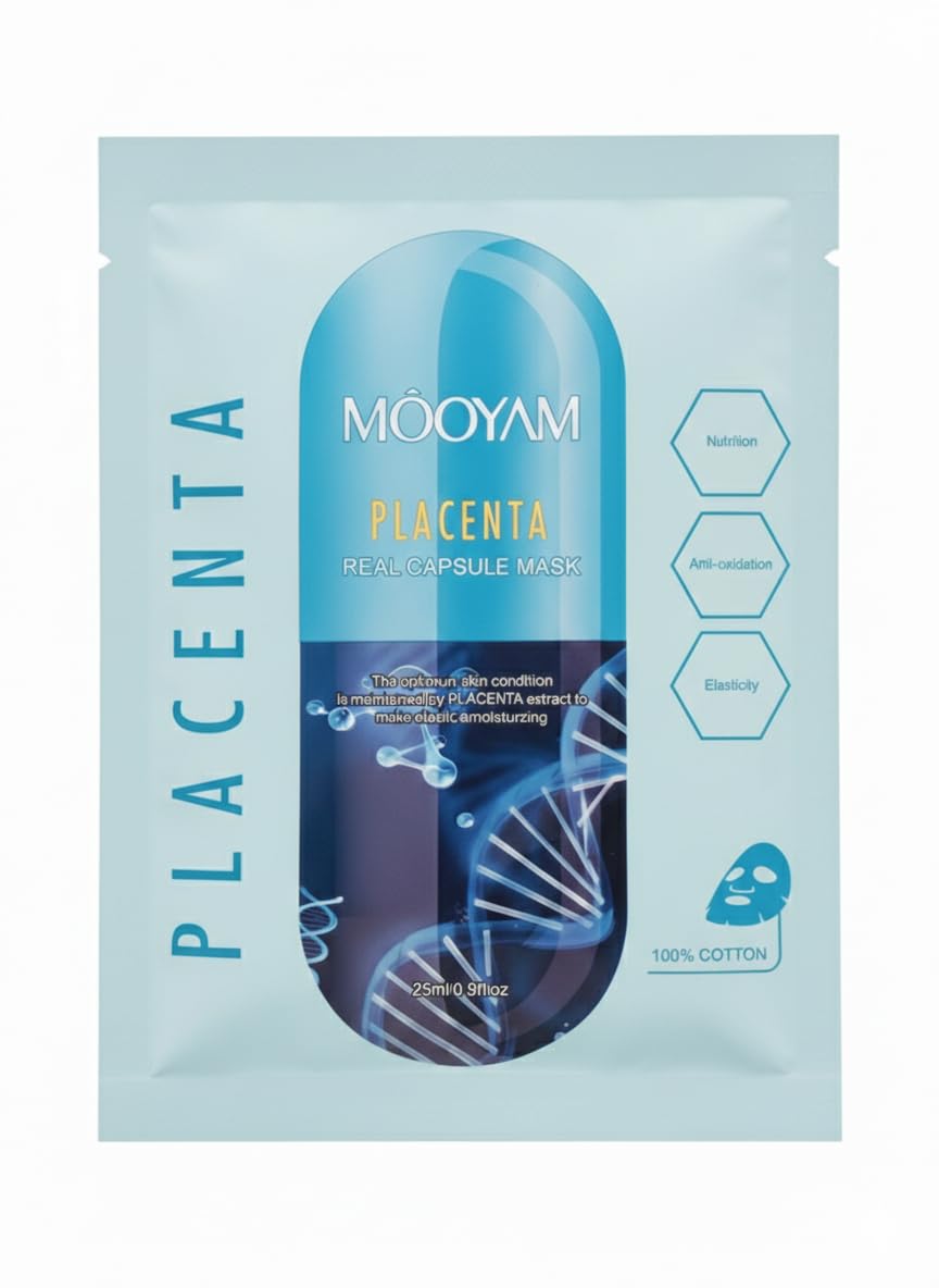 MÔOYAM Sheet Mask, Real Capsule Mask, 25ml/0.9 fl oz (25 ml, Placenta)
