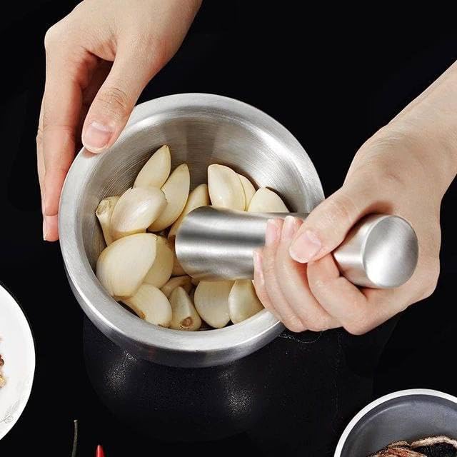 Stainless Steel Mortar and Pestle Set with Base, Heavy-Dut