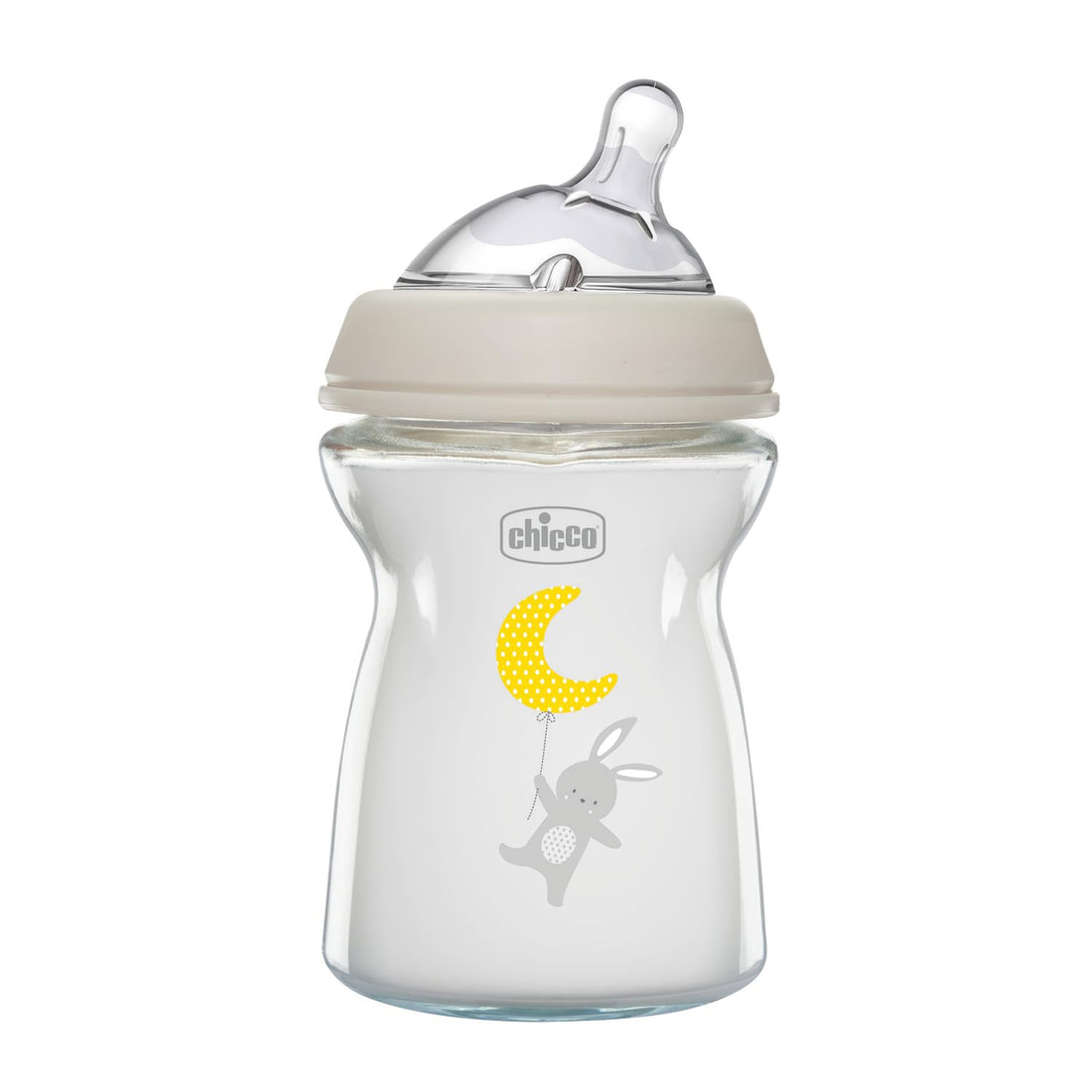 Chicco Natural Feeling Anti-Colic Bottle 0 Months + 250 ml Glass, Baby Bottle with Teat in Soft and Flexible Silicone, Suitable for Mixed Breastfeeding, Slow Flow, Neutral Colour