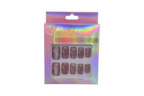 Lavy Cat-Eye Effect with Star & Cloud Design Press-On Mink Nails 24-Piece Set - Rose
