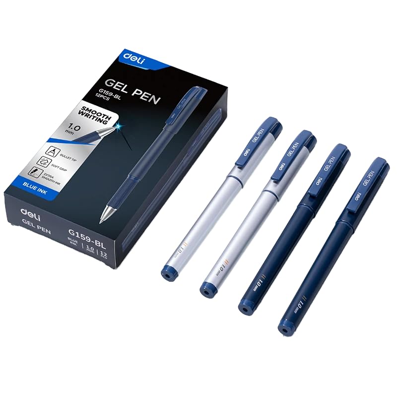 Deli EG159-BL Bullet Tip Gel Pen, 1 mm Tip Size, Blue