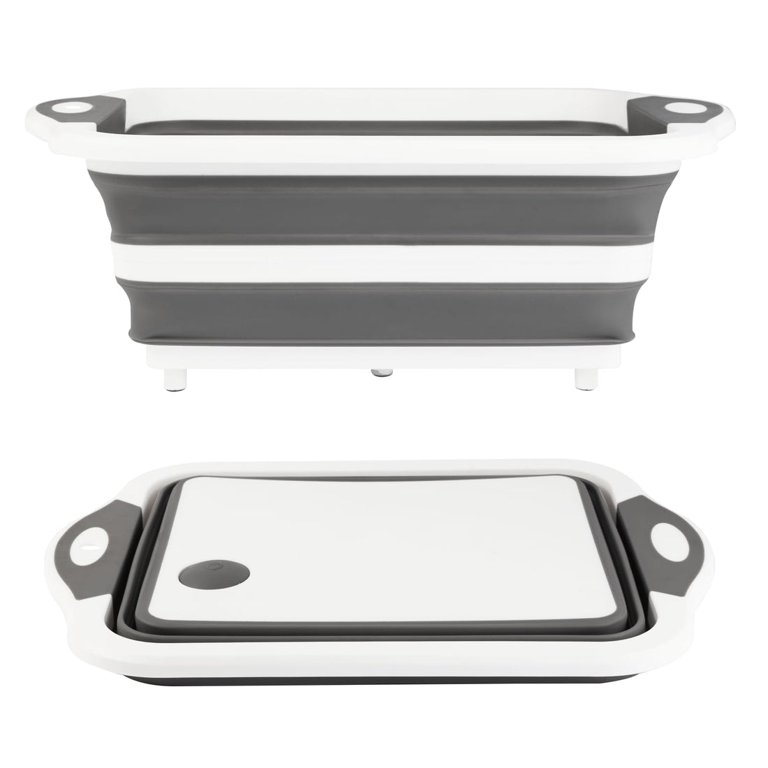 Collapsible Dish Tub 10L Space Saving Folding Basin Bucket with Drain Plug Multiuse Wash Tub/Cutting Board Dishing Fruit Vegetable Portable Sink for Kitchen Laundry Picnic Camping (Gray)