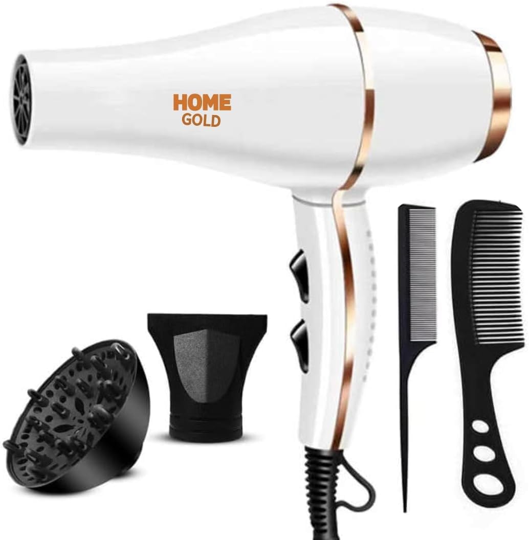 Home Gold 3000W Hair Dryer - Superior Drying Performance with Multiple Settings, Ionic Care and Overheat Protection (HG-688 (White)