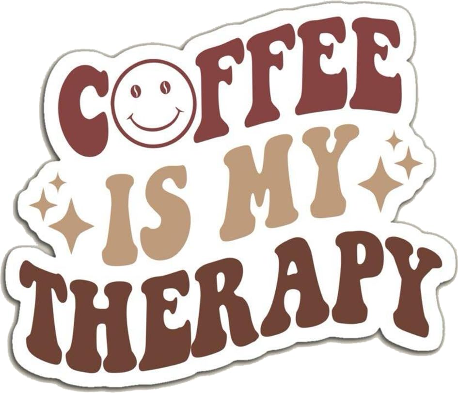 Coffee is My Therapy Vinyl Sticker, Aesthetic Waterproof Decal for Laptops and Water Bottles, Brown and Tan Design