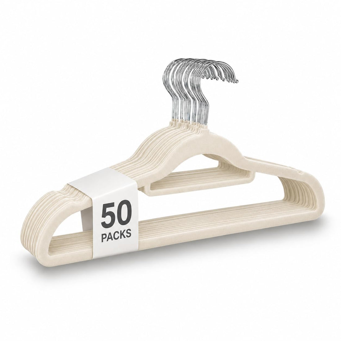UTTAM Velvet Hangers 50 Pack - Thin Non-Slip Clothes Coat hangers with Tie Bar and 360 Degree Hook for Home Storage Durable, Sturdy for Suits, Jackets (Beige)