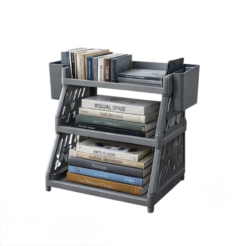 Downtown Adjustable Desktop Organizer Shelf 2 Tier Storage Rack for Books Office Supplies Kitchen Counter Desk Organizer-Grey
